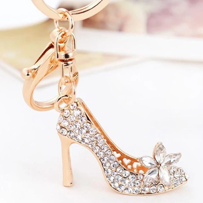 NEW Crystal High Heel Shoe Keychain Purse Car Shiny Rhinestone Key Chain Bag Decorative Alloy Keyring