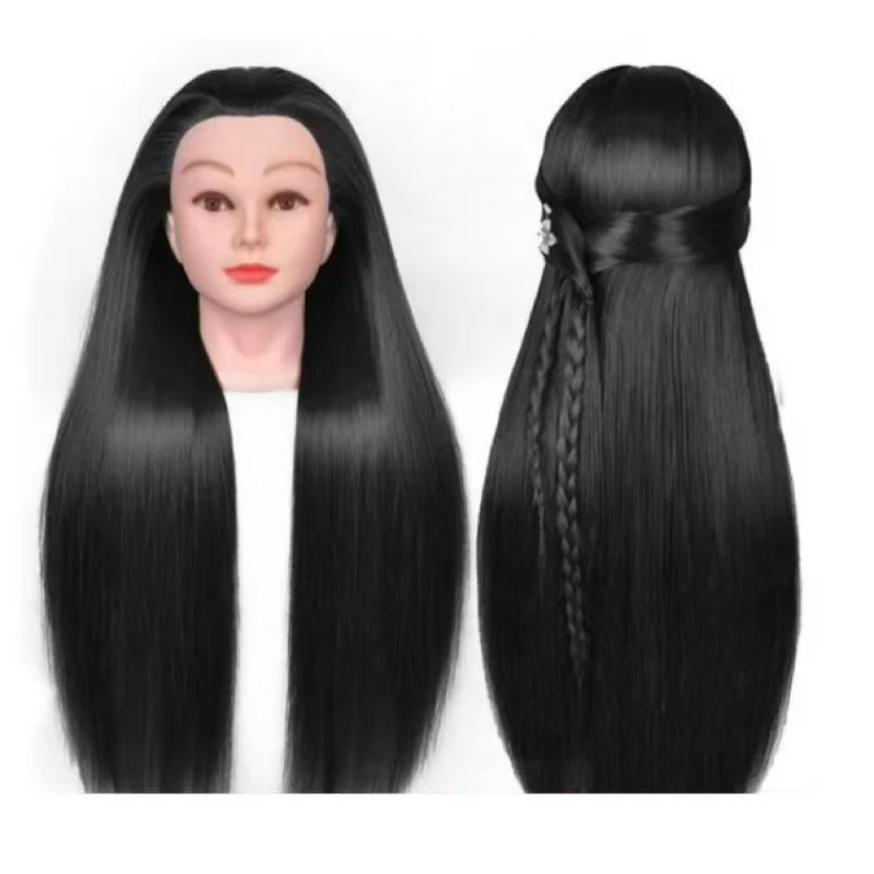 26'' Cosmetology Makeup Mannequin Doll Head, Synthetic Fiber Hairdressing Braiding & Styling Training Head