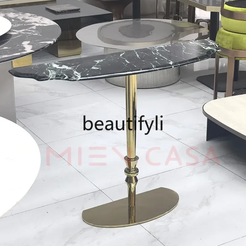 イタリアのミニマリストライト高級大理石高級石玄関テーブルハイエンドエントリーステンレス鋼玄関コンソール