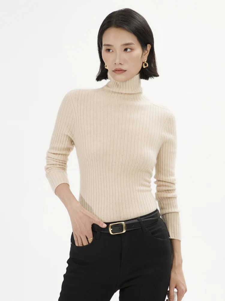 

Daily Pullover Autumn Winter Sweater Women Knitted Clothes 100% Cashmere Sweater Turtleneck Pullover Inside Join Bar Pattern Top