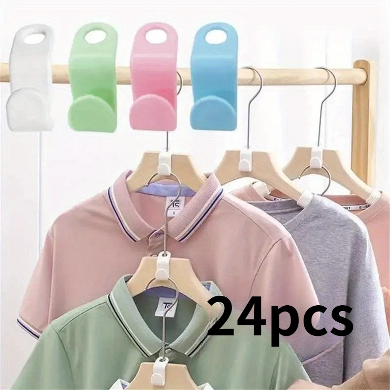 24pcs/set Plastics Hanger Connection Hook Stackable Space Saving Storage Multifunctional Hanging Clothes Rack