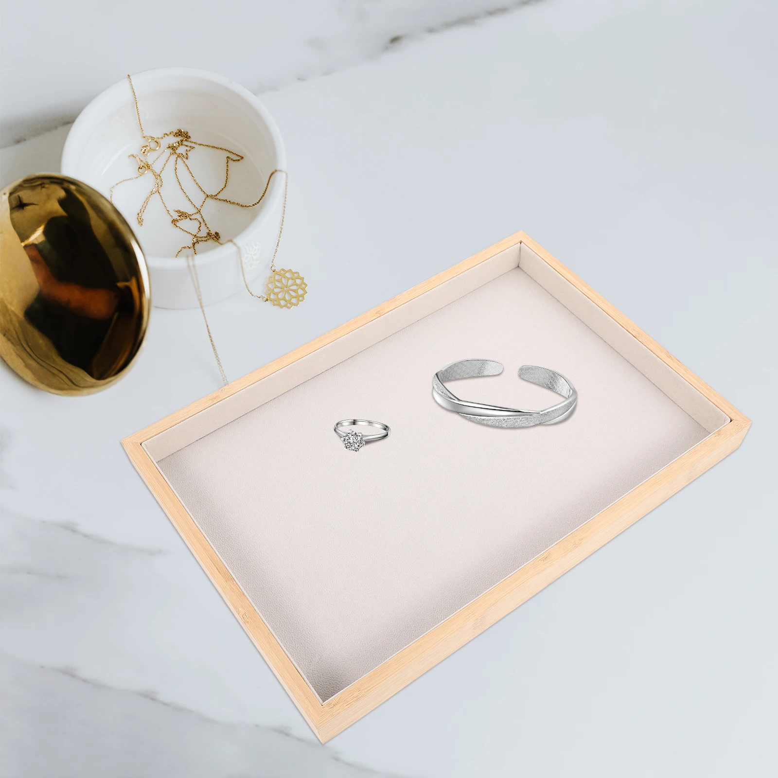 

Jewelry Tray Necklace Storage Display Pendant Luxurious Design Organiser Bamboo