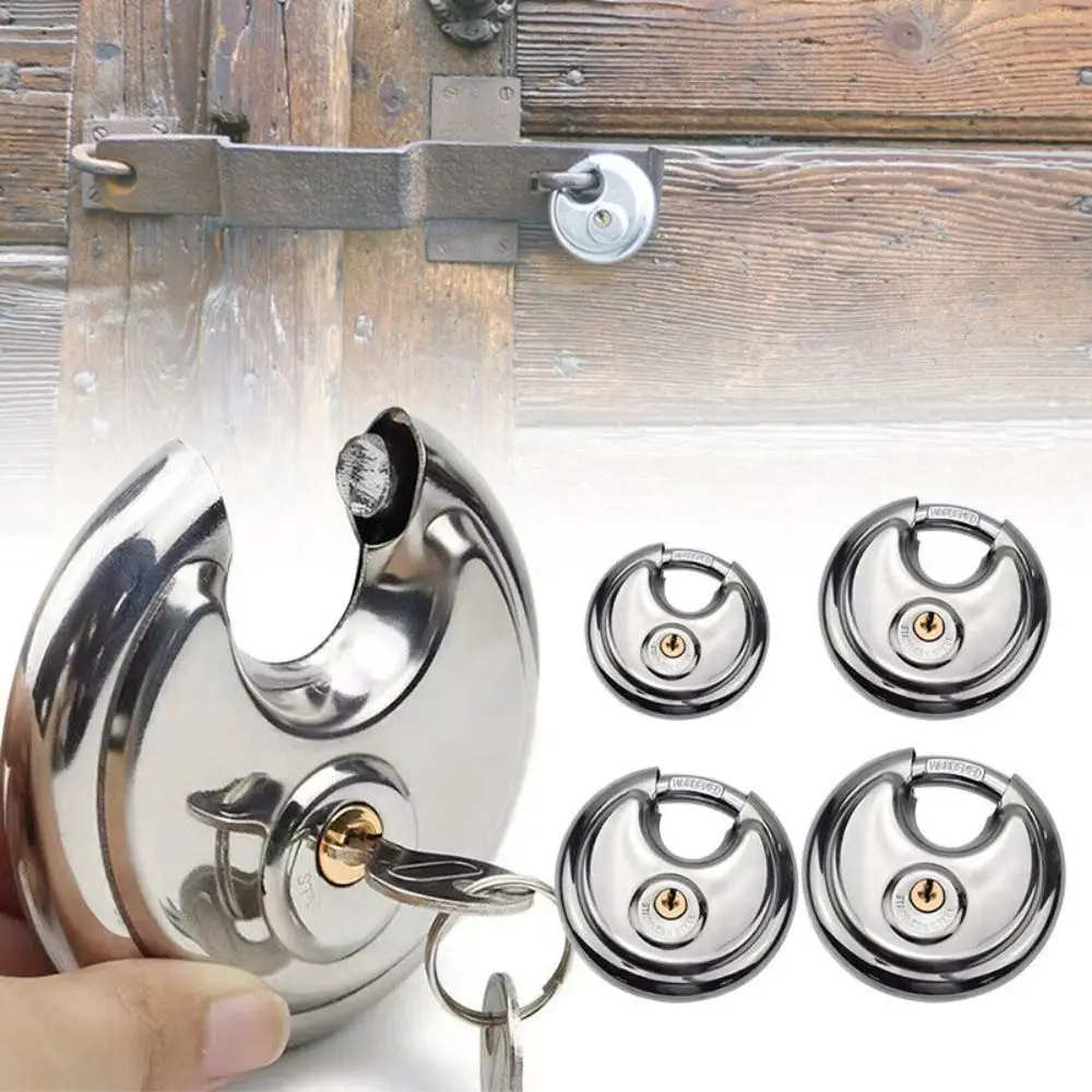 Stainless Steel Round Pie Lock Durable Rust-proof Heavy Duty Round Padlock Waterproof Storage Locker Keyed Padlock