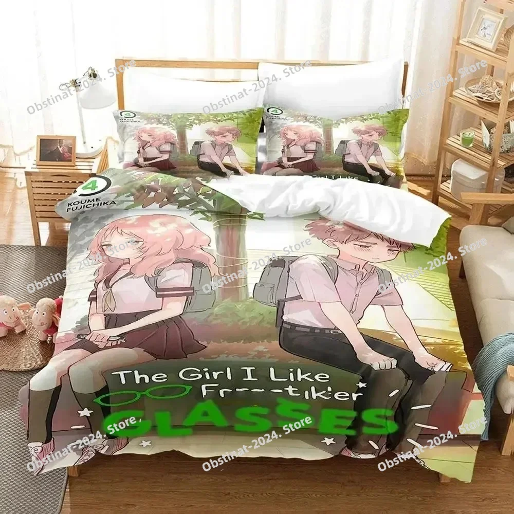 

Anime Girl I Like Forgot Her Glasses Bedding Set Duvet Cover Bed Set Quilt Cover Pillowcase Comforter king Queen Size Boys Adult
