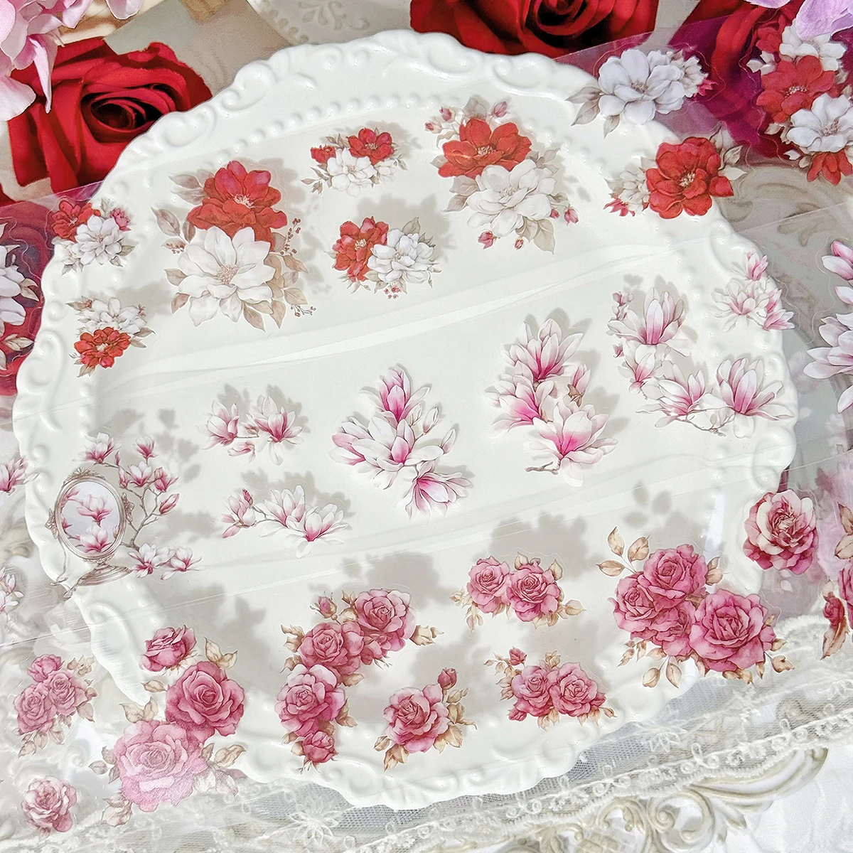 6ロール/箱、クリエイティブな花柄PETステッカーテープセット、DIYスクラップブックやギフトデコレーションに最適、ファッショナブルで美しい