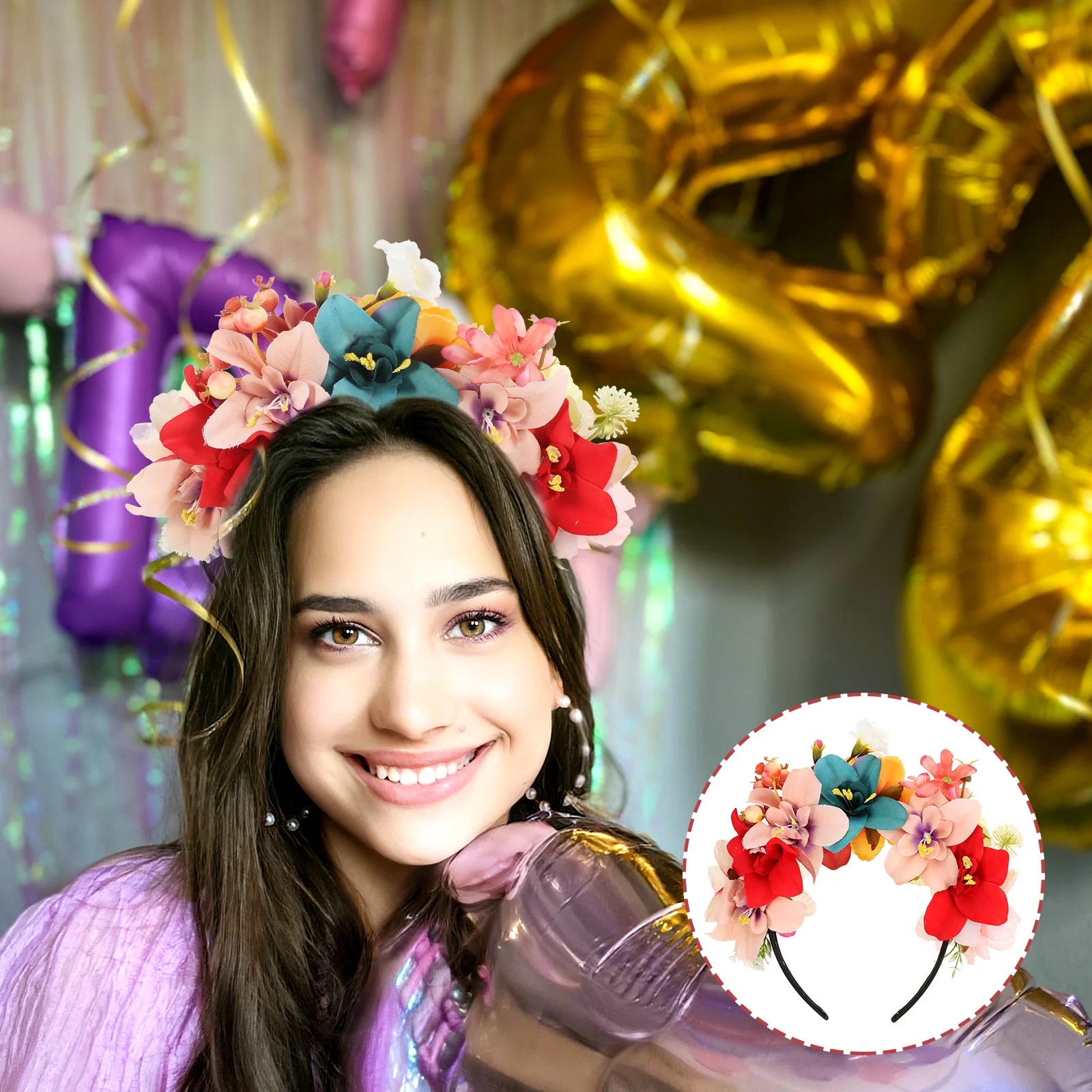 

Flower Headband for Women Beautiful Faux Flower Wreath Headpiece for Beach Party Wedding Festival Vacation Hair Accessory