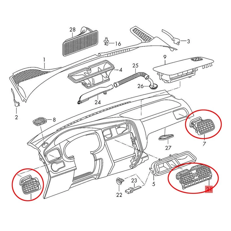 Left&Right Dashboard Air Outlet Vent Central Dashboard Air Outlet Cover For VW Polo 2011-2018 6RD819703 6RD819704