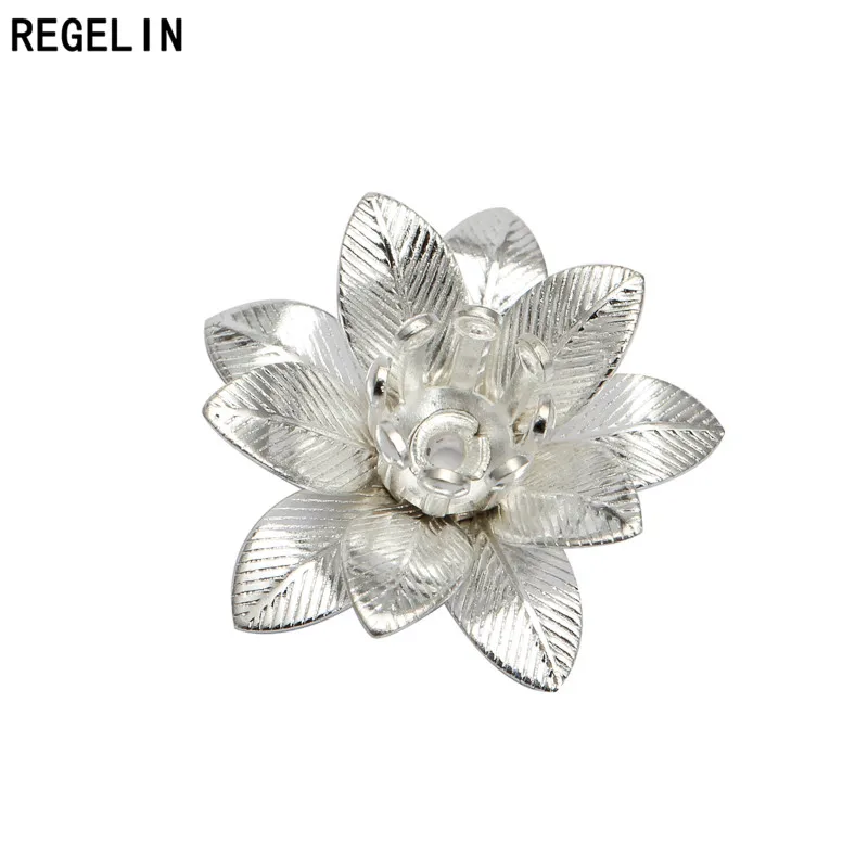 REGELIN 7 Colors Copper Filigree Flowers Base Connector 10pcs/lot Bead Cap Charms Setting 6*15mm For Jewelry Making Findings