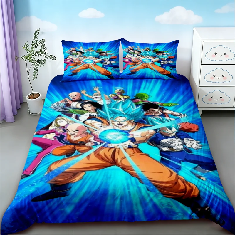 

Kids Cartoon Dragon Ball Duvet Cover Goku Bedding Set Soft and Comfortable for Bedroom Decor Queen King Size Gifts