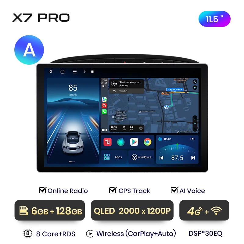 Junsun X7 PRO 11.5“ 2K Draadloze CarPlay Android Auto Autoradio Voor Peugeot 308 308SW 408 2012 - 2020 Multimedia autoradio