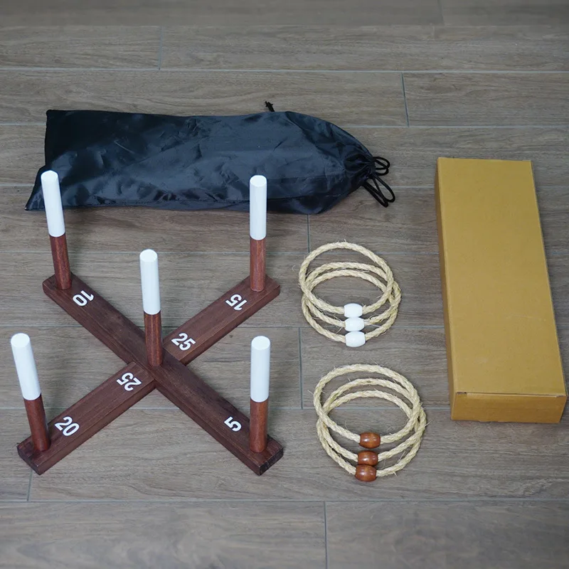 Base cruzada + saco de armazenamento + 6 alças de corda de cânhamo anéis jogo crianças anel lance cabine esportes ao ar livre brinquedos jogando jogos de treinamento de velocidade