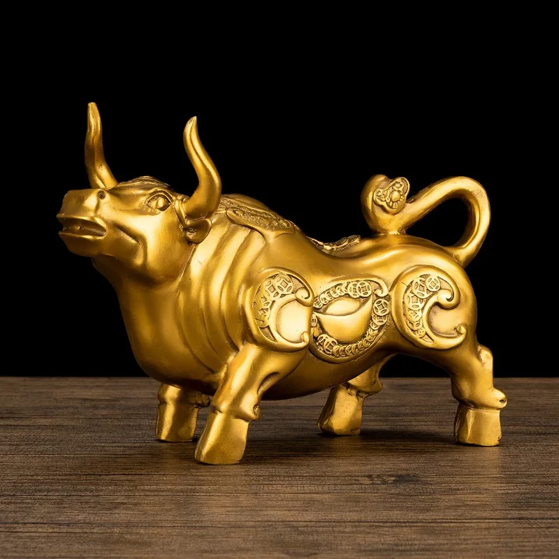 Brass Chinese Zodiac Cow Topnew Ornaments Looking up Niu Wangshi Niu Ingot Jinqian Niu Office Decorations Craft Gift