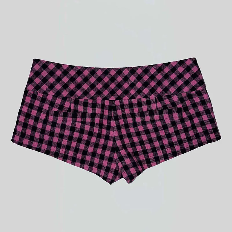 Coquette Black Pink Gingham Low Waist Hot Pants Women Double Decor Buttons Bodycon Mini Shorts Retro Streetwear Bottom