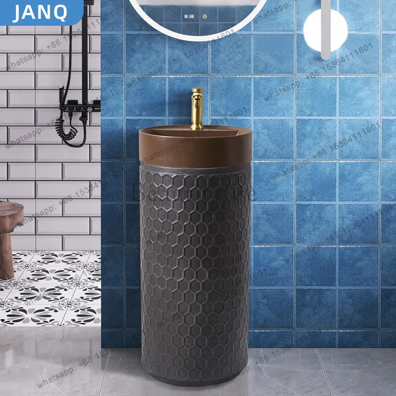 Column-type art basin balcony floor-to-ceiling integrated wash basin Small apartment villa bathroom wash basin