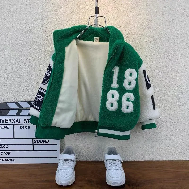 

Boys Coat Jacket Overcoat Cotton Outerwear 2025 Letters Thicken Velvet Winter Snowsuit Furs Children's Clothing