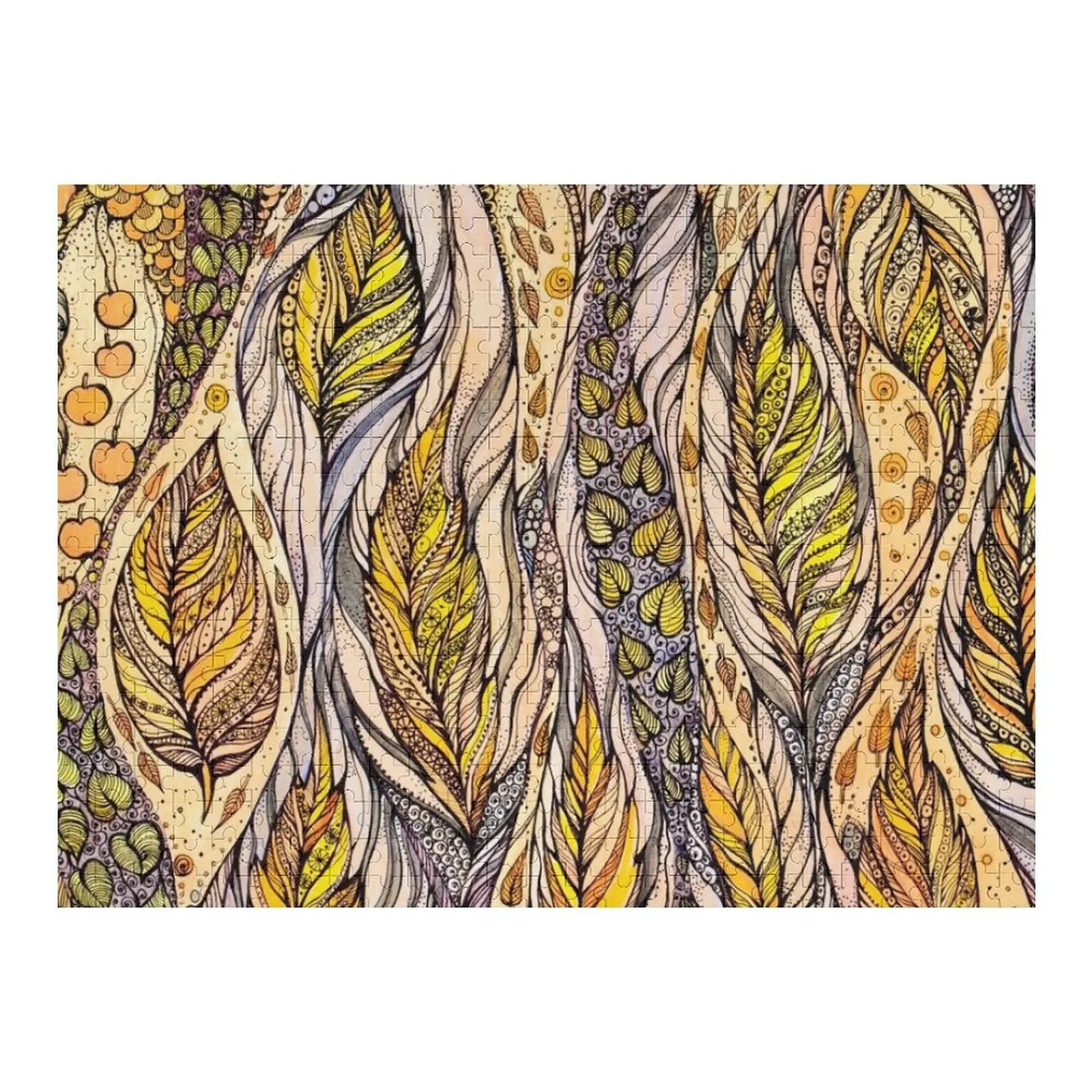 

Осенние мечты. Ручная работа, чернила и ручка, акварель, на текстурированной бумаге. Пазл. Настраиваемый подарок. Подарочный пазл на заказ.