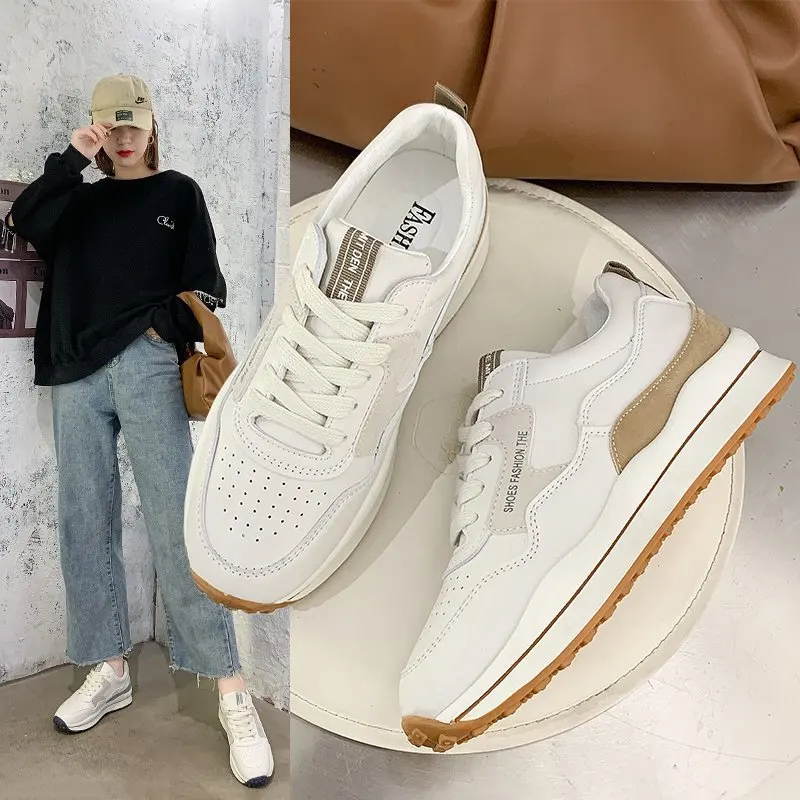 Damen Frühling Herbst neue atmungsaktive Low-Top flache Schuhe Schnürung farb blockierende lässige trend ige Sneakers Schuhe p446