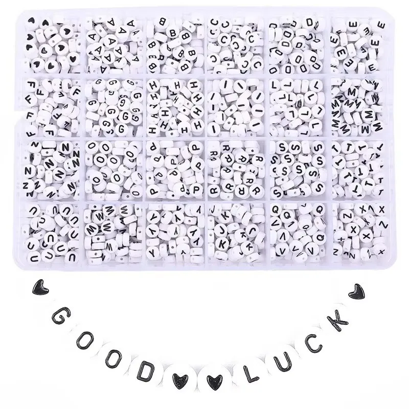 

1200Pcs Letter Beads Sorted Alphabet Beads White Letter Bead Kit Round Letter Beads For Jewelry Making With Plastic Box