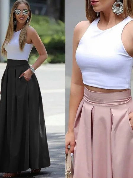 

Свободная юбка с высокой талией Цветная юбка-миди Уличная повседневная юбка трапециевидной формы Однотонная юбка с высокой талией