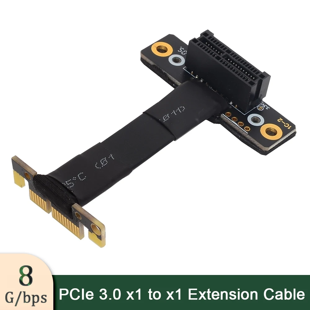 

PCI-E x1 Riser Cable Dual 90 Degree Right Angle PCIe 3.0 x1 to x1 Extension Cable 8Gbps PCI Express 1x Riser Ribbon Extender