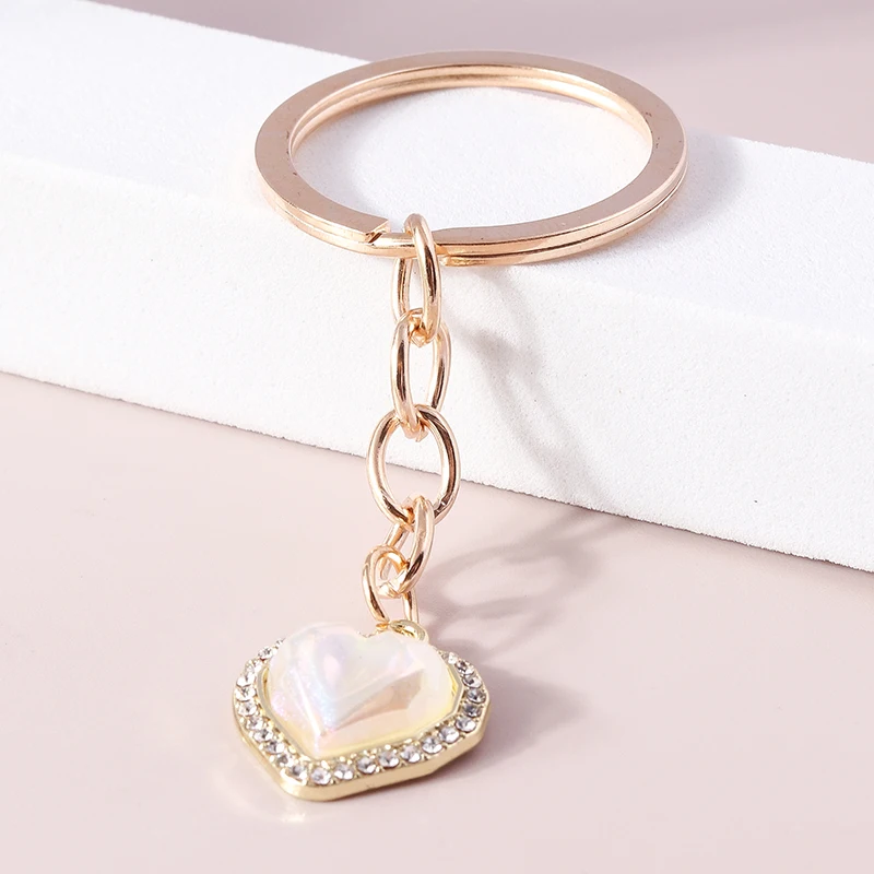 Cute Rhinestones Crystal Love Heart Keychain for Men Women Key Rings Car Key Holder Handbag Pendants DIY Jewelry Gifts