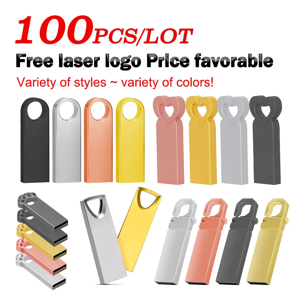 100PCS/LOT USB Flash Drives 128G Wholesale Memory Stick 64GB 32GB Free Custom Logo Pen Drive 16GB Creative Gift Pendrive 8GB 4GB