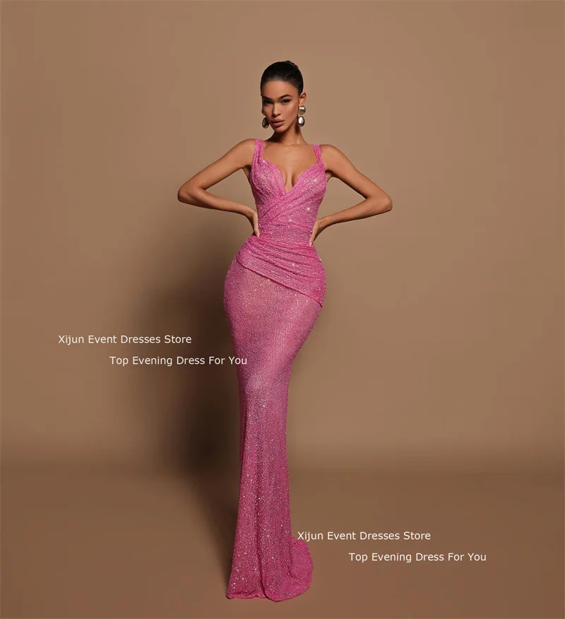 Xijun Glitter Sexy Mermaid Evening Dresses Sweetheart Formal Celebrity Prom Dresses Spaghetti Strap Prom Gowns 2023 Party Gown