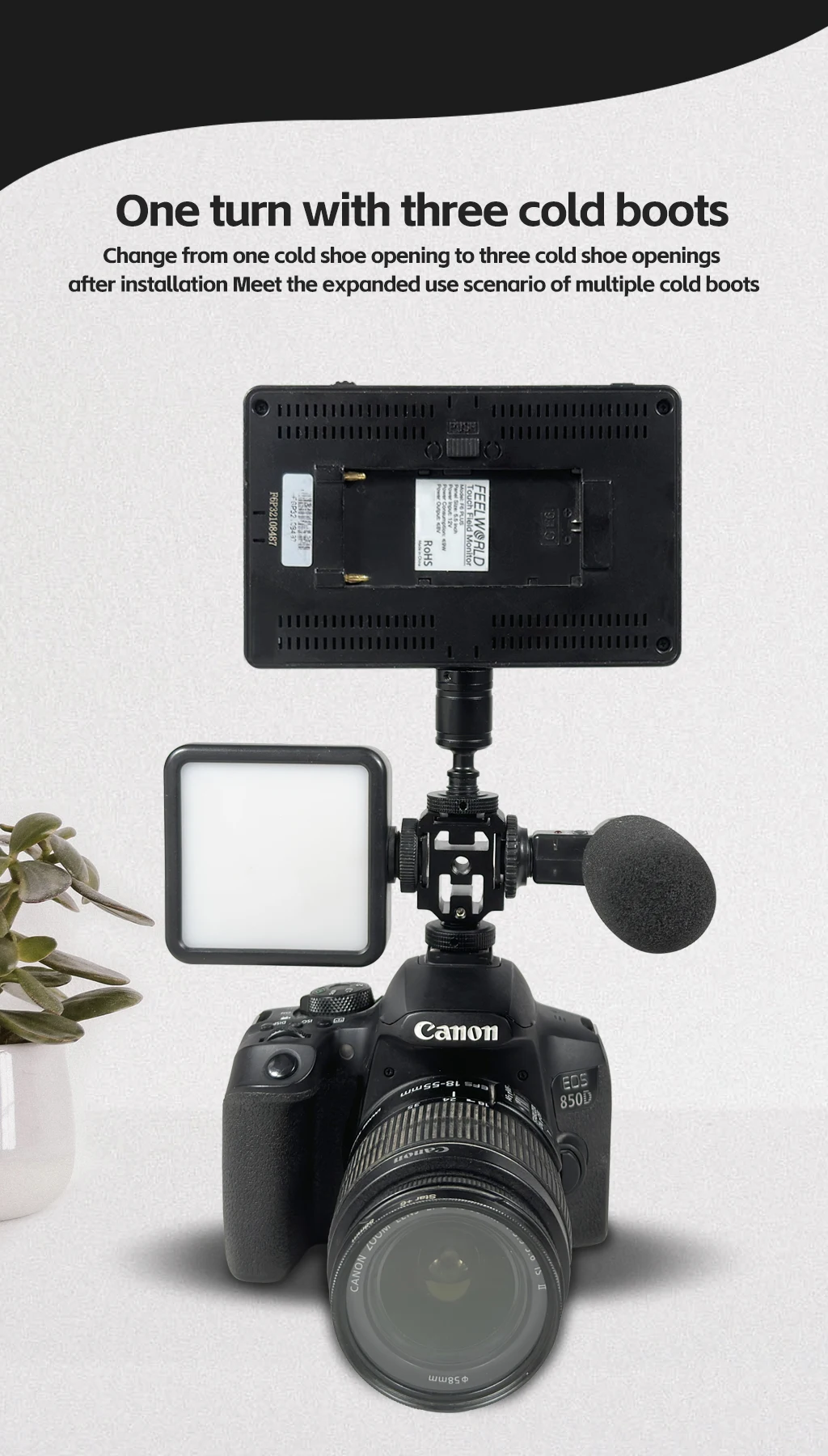 Triple Hot Cold Shoe Mount Adapter 1/4 Halter für Nikon Canon DJI MIC 2 SLR Stativ Mikrofon Licht Audio Recorder Ständer Halterung – Detail 4