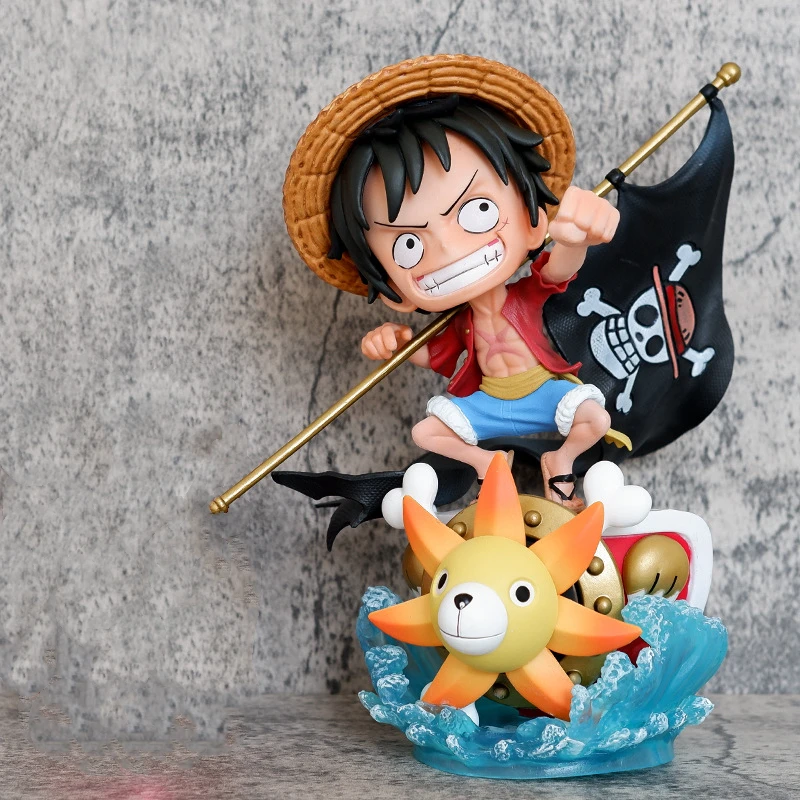 Anime One Piece Luffy con la bandera de los piratas del barco soleado de mil Ver. Figura de acción de PVC, estatua, modelo coleccionable, juguetes para niños, regalos de muñecas