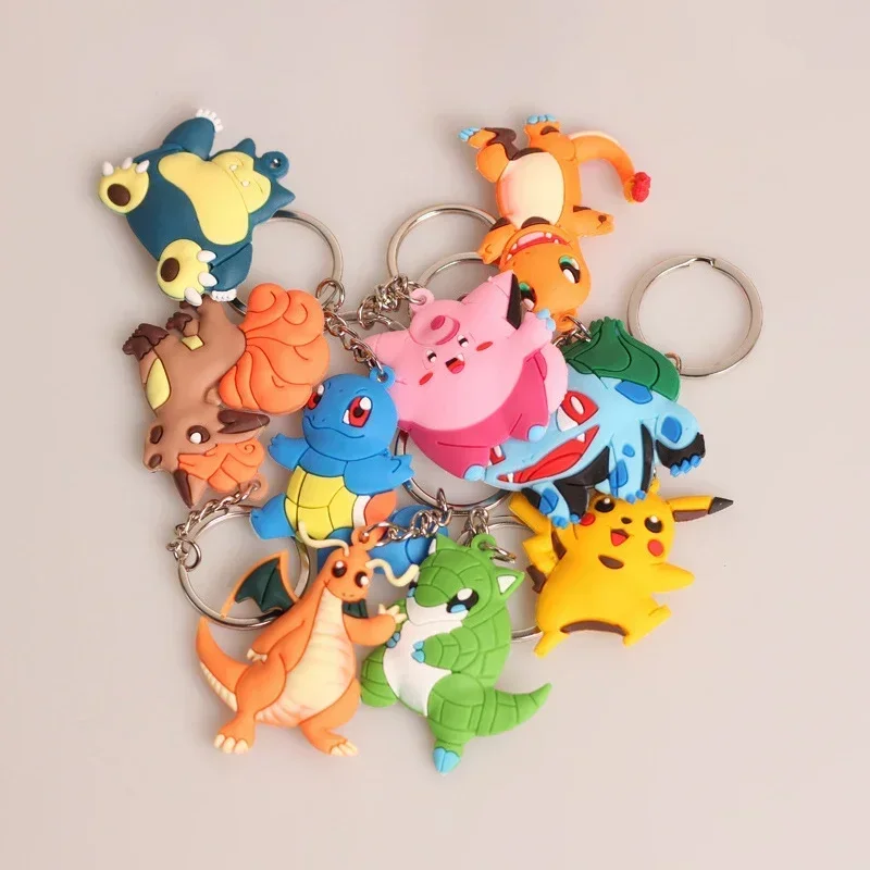 10pcs/set Pokemon Figures Keychain Pikachu Bulbasaur Charmander Snorlax Vulpix Dragonite Anime Doll Key Ring Pendant Accessories