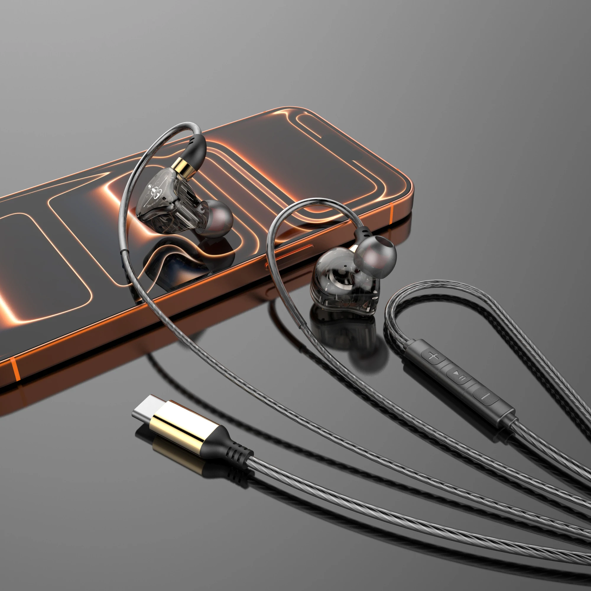 USB C Wired Headphones Noise Reduction 3.5mm Stereo HiFi Bass Earphones Wire Type C Music Gaming Sport Earbuds with Microphone