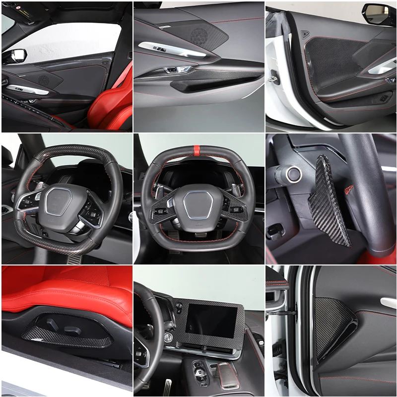 For Chevrolet Corvette C8 2020-2024 Real Carbon Fiber Interior Kit Dashboard Console Gear Shift Panel Cover Trim Stickers