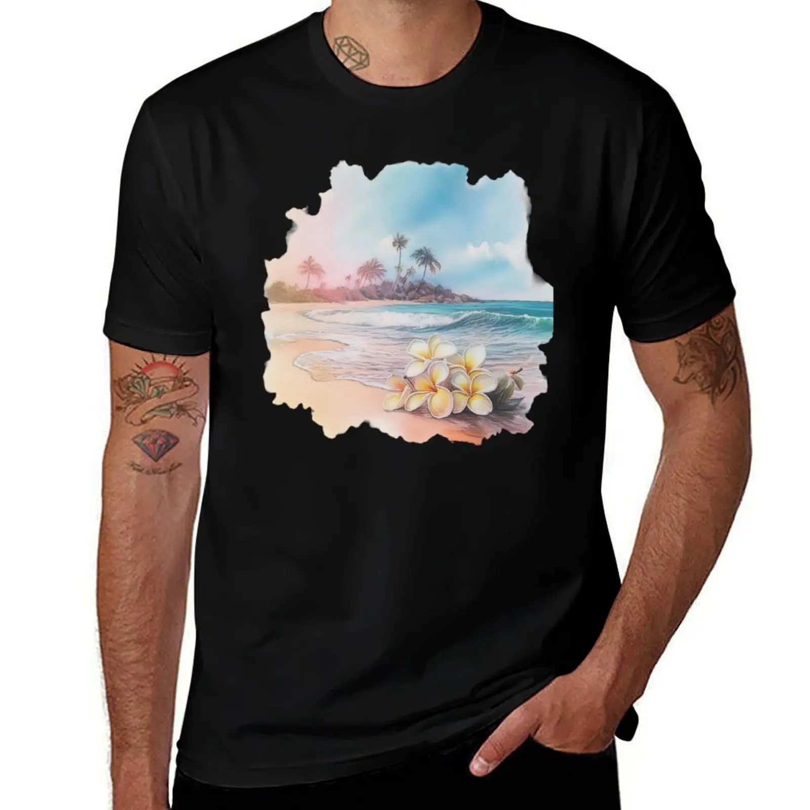Tranquil Tropics T-Shirt Work Basic Short Sleeve Top T-Shirt