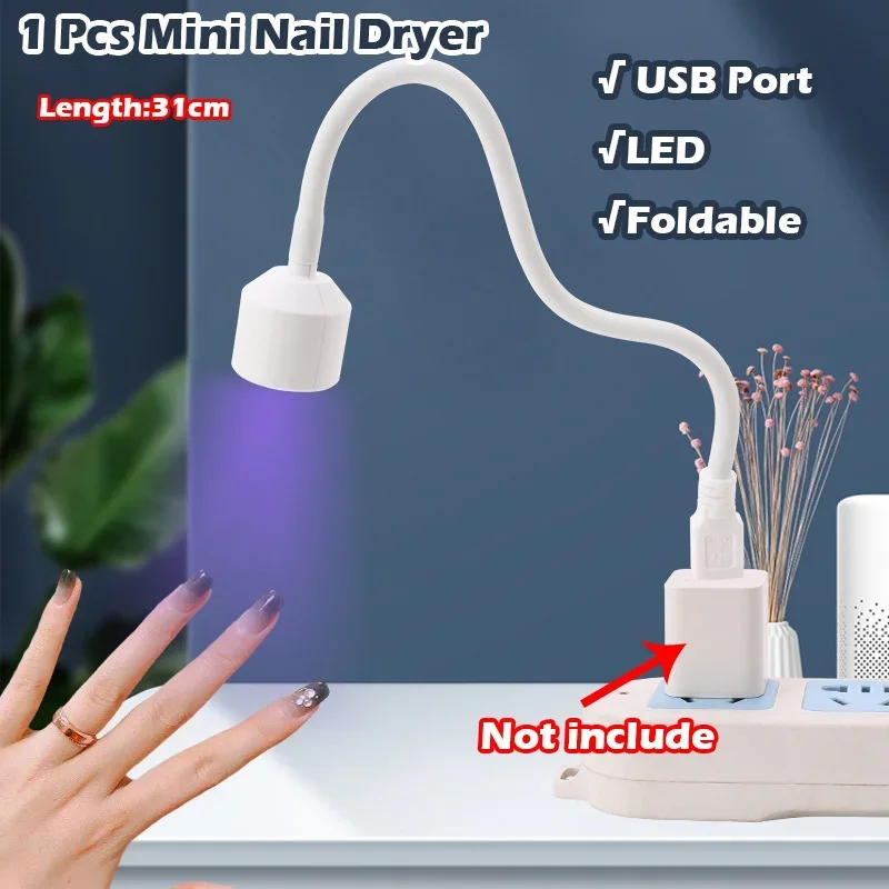 1 Pc Mini Nail Dryer UV LED Lamp Foldable USB Light for Nail Gel Polish Drying Glue Bendable Baking Dryer Nail Manicure Tools