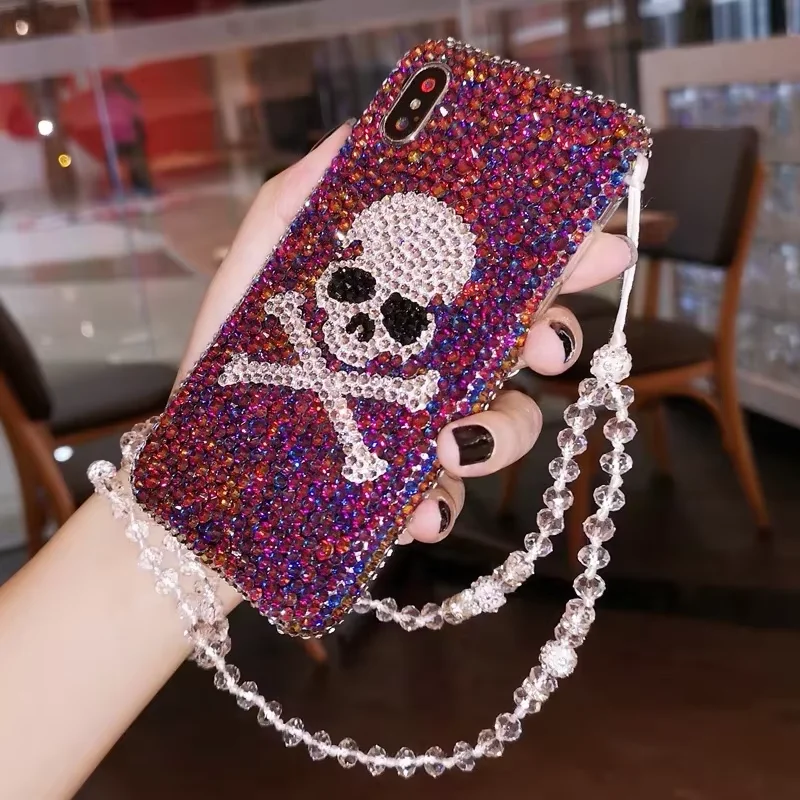 Suitable for iPhone phones. Flashing Czech crystal skull protective case, Fully covers and protects against drops.