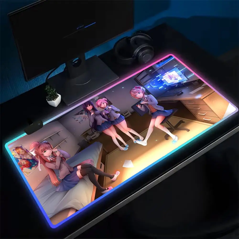 Cartoon DDLC D-Doki Mouse Pad Anime Gaming Mouse Pad LED Table Pads Backlit Rubber Desktop XXL Mousepad RGB Desk Mats