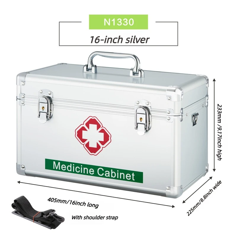 Made of all aluminum alloy, portable and sturdy with handle, household enterprise first aid kit, layered and large capacity