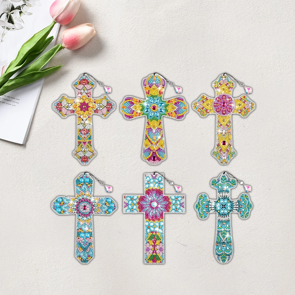 6Pcs Special Shape Cross Diamond Painting Bookmark DIY Bookmarks Diamond Painting Kits Diamond Painting Bookmark Making Kit