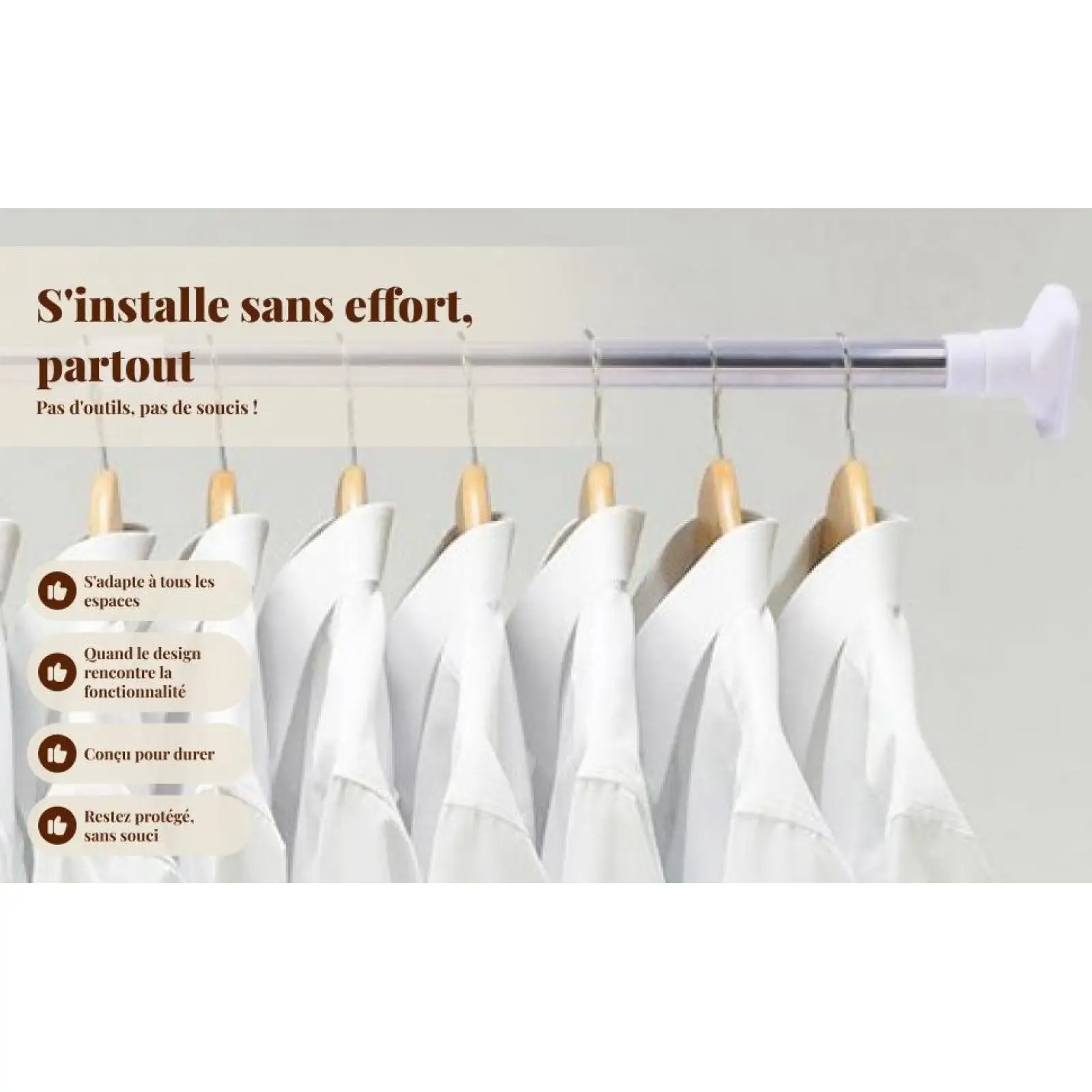 Telescoping Curtain Rods Metal Pole for Cupboard Utensils Cabinet White