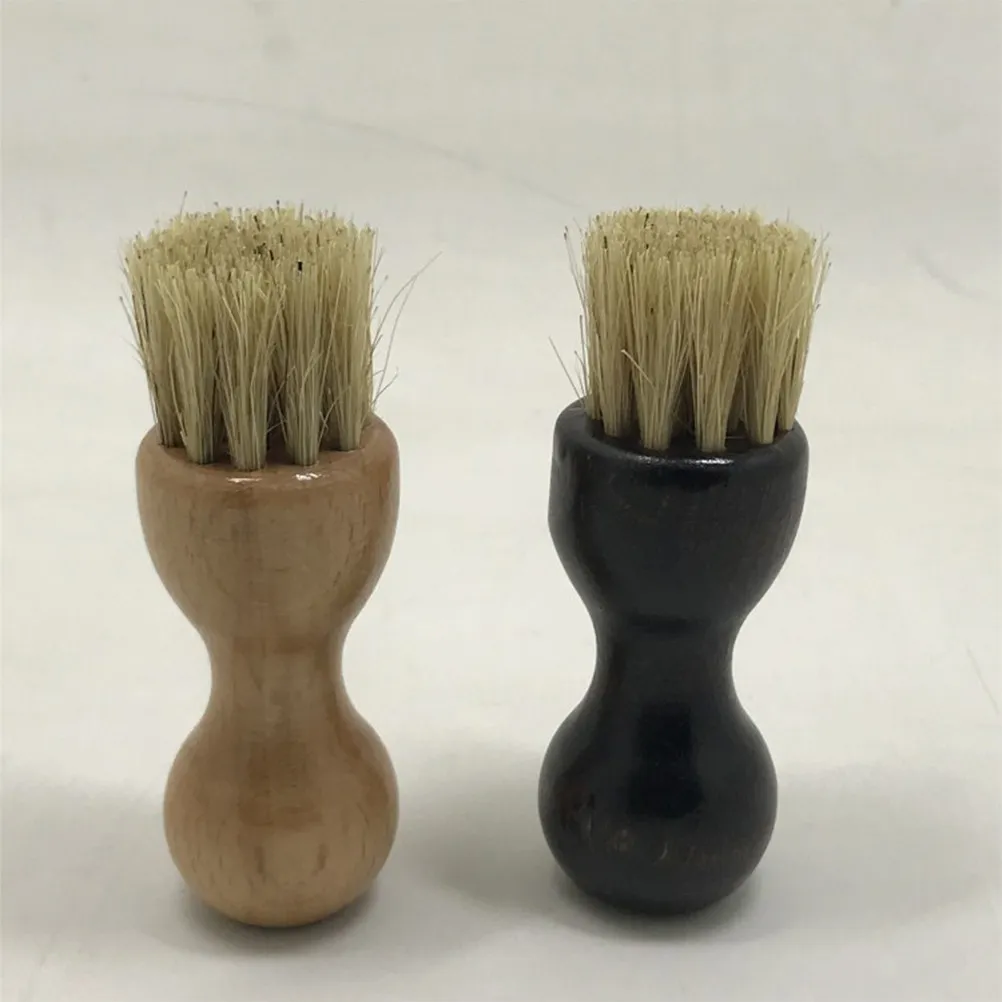 2Pcs Beech Wood Boar Bristle Shoe Polishing Brush Premium Cleaning Brush for Boots Shoes Portable Light Grey Dark Grey