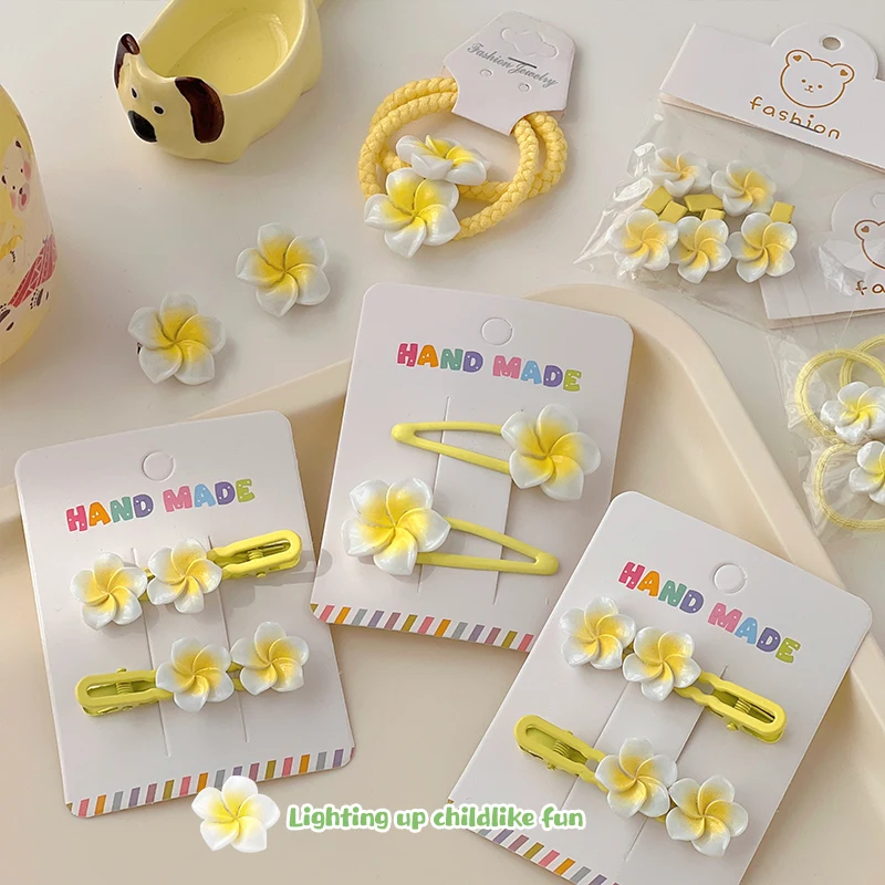 2/5 Pcs/Set New Children Colors Plumeria Ornament Hair Clips Hair Ties Baby Girls Sweet Barrettes Hairpins Kids Hair Accessories