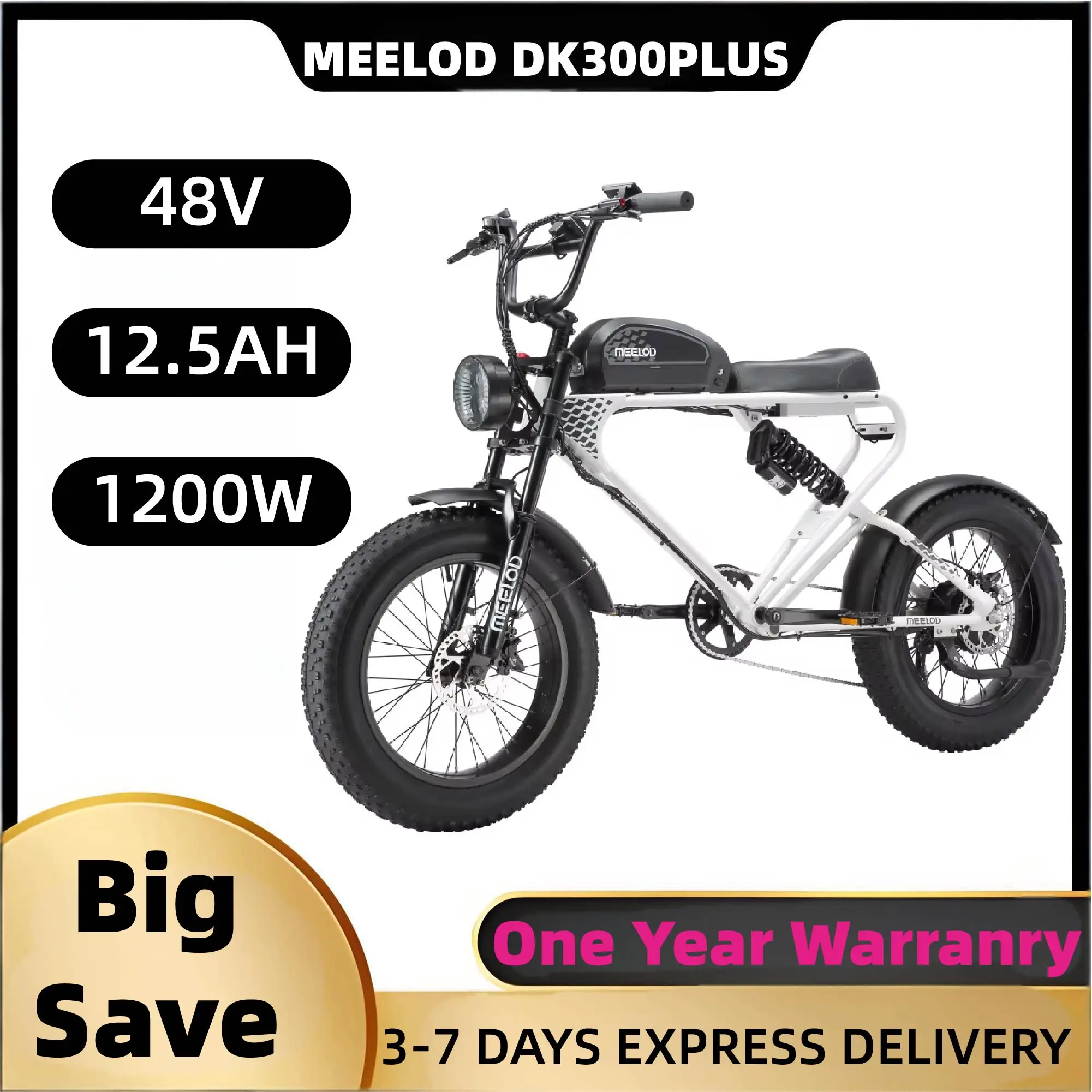 

MEELOD DK300PLUS adult E-bike 1200W 48V 12.5Ah battery commute Electric Bike,20-inch Fat Tire E-Mountain bike