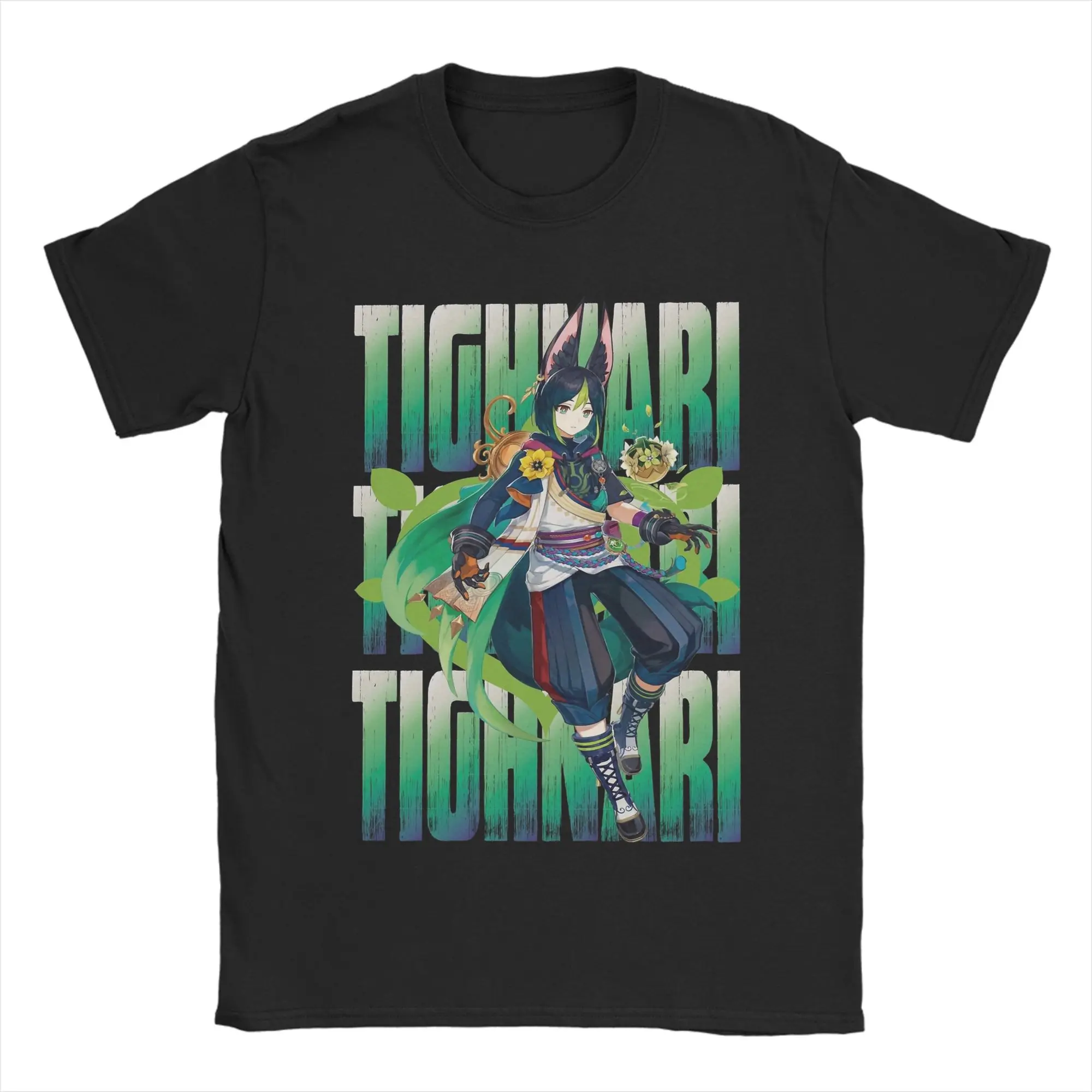Men T-Shirt Genshin Impact Tighnari Vintage Cotton Tee Shirt Short Sleeve  T Shirts O Neck Tops Birthday Present