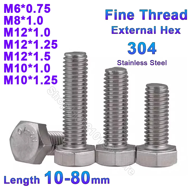 

Fine Thread External Hex Head Screw,DIN933 304 Stainless Steel Hexagon Head Bolts with Full Thread Bolt Screws, M6, M8, M10, M12