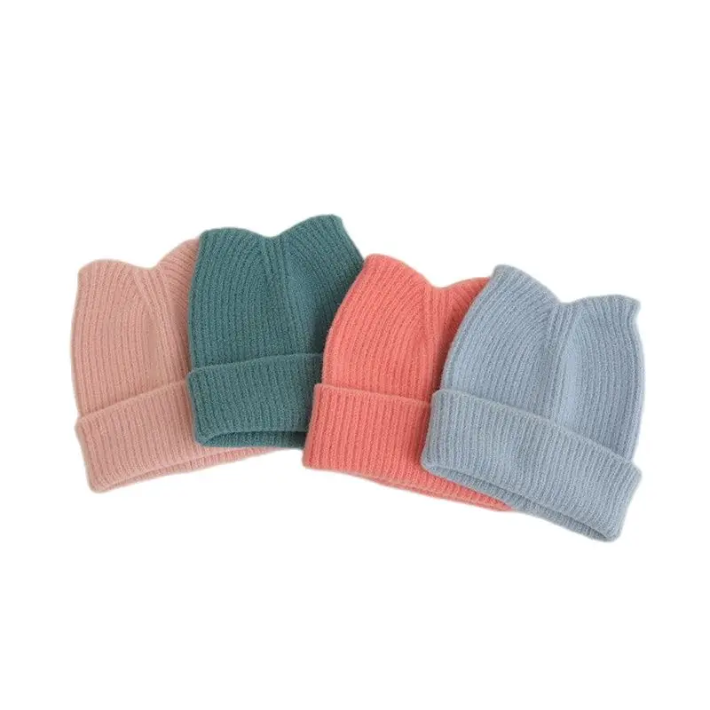 Baby Hat Autumn Winter Candy Color Cartoon Ear Knit Beanies for Boys Girls Outdoor Warm Children\'s Hats Caps Kids Accessories