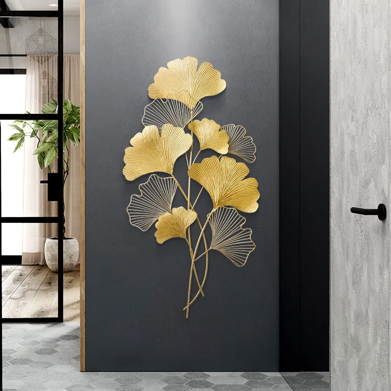 

Wrought Iron Wall Decoration Living Room Metal Background Wall Pendant Porch Wall Decoration Ginkgo Leaf Wall Hanging