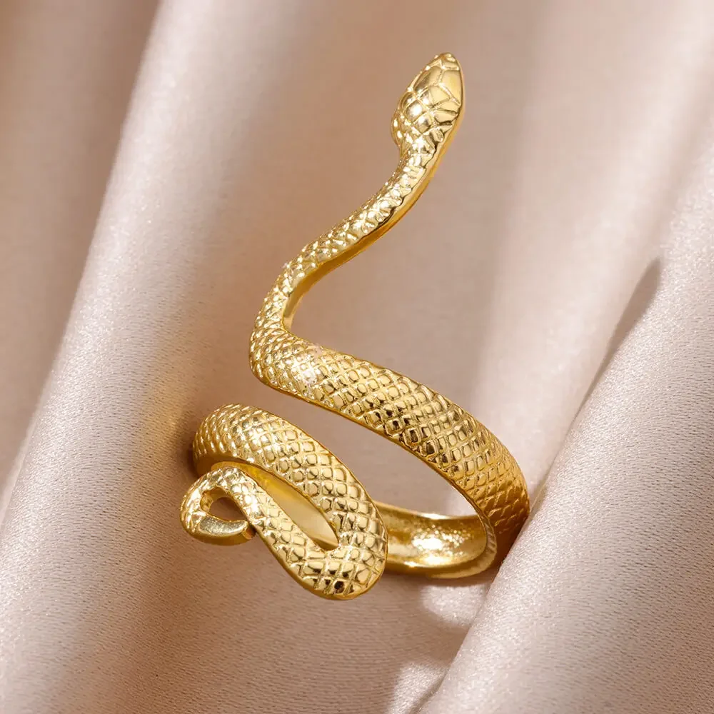 Vintage Stainless Steel Snake Ring for Women Men Gold Color Open Geometric Ring Hip Hop Party Jewelry Gift