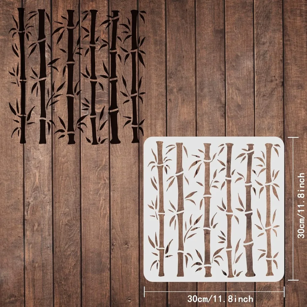 Bamboo Drawing Painting Stencils Templates (11.8x11.8inch) Plastic Bamboo Stencils Decoration Square Bamboo Stencil for Painting