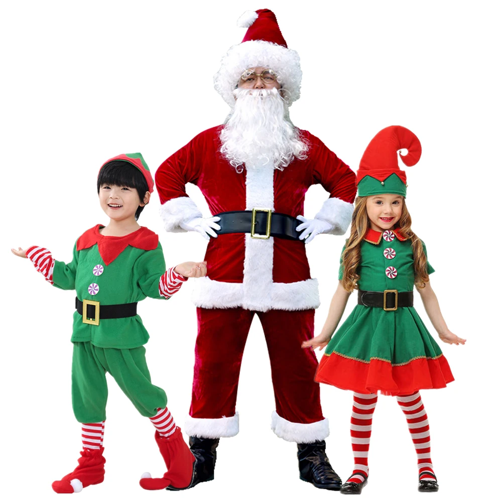 Disfraz de Navidad para toda la familia, traje de Cosplay de Papá Noel, HO, HO, vestido de fiesta