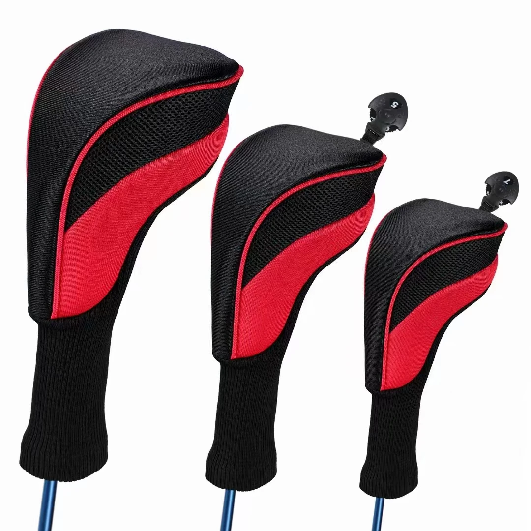 3Pcs/Set Golf Club Head Covers for Fairway Wood Driver Hybrids Long Neck Mesh Sports Fan Golf Club Headcovers Set